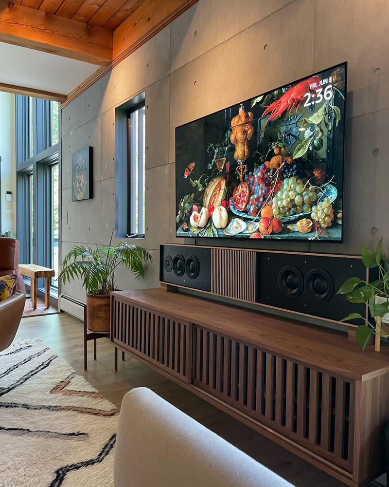 Media room in a mid-century home
